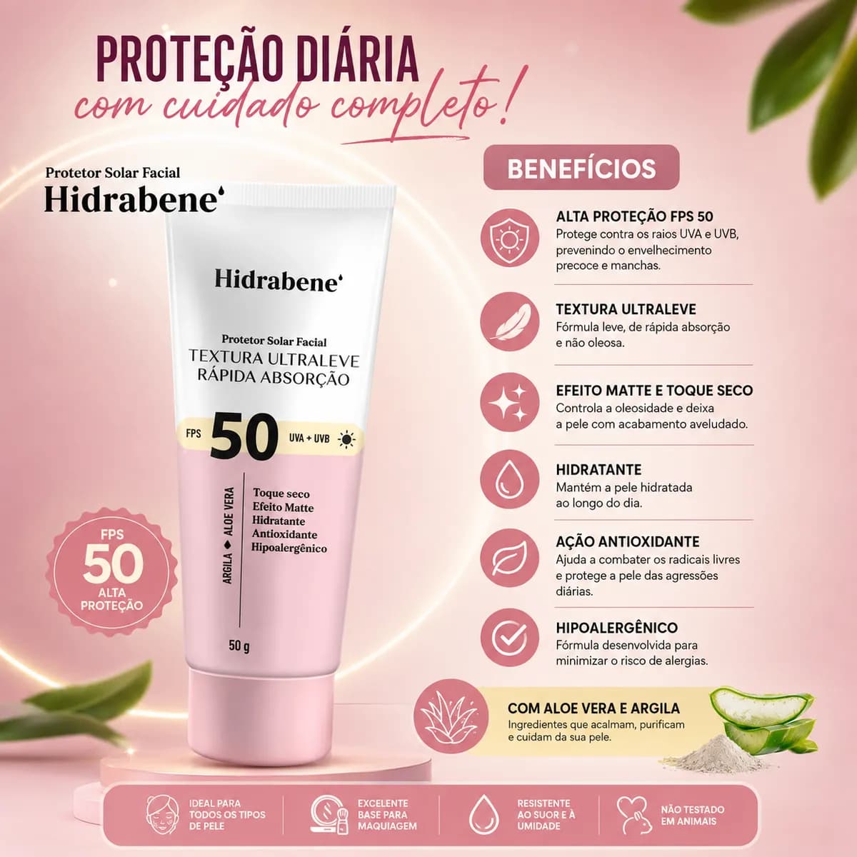 Hidrabene - Protetor Solar Facial FPS50 Ultraleve 50g - Imagem 2