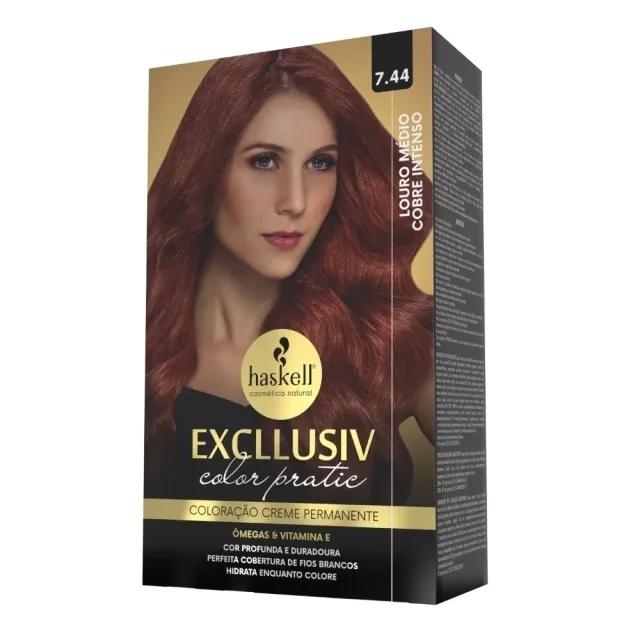 Haskell - Kit Coloração Excllusiv Color Pratic - 7.44 Louro Médio Cobre Intenso - Imagem 1