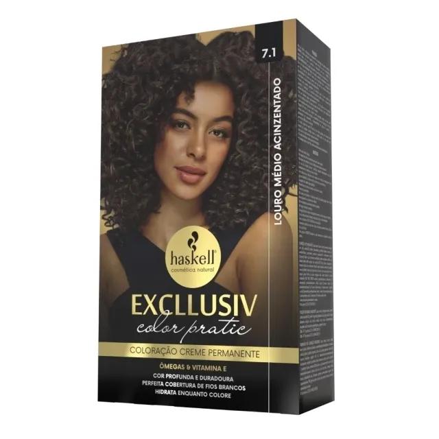 Haskell - Kit Coloração Excllusiv Color Pratic - 7.1 Louro Médio Acinzentado - Imagem 1