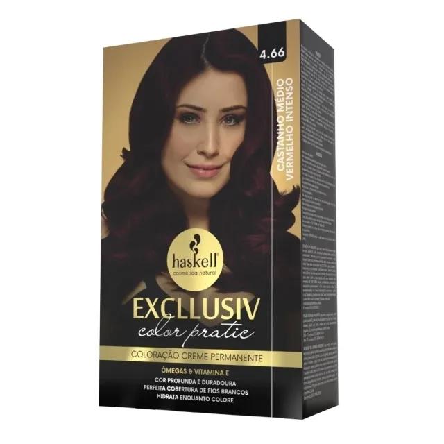 Haskell - Kit Coloração Excllusiv Color Pratic - 4.66 Castanho Médio Vermelho Intenso - Imagem 1