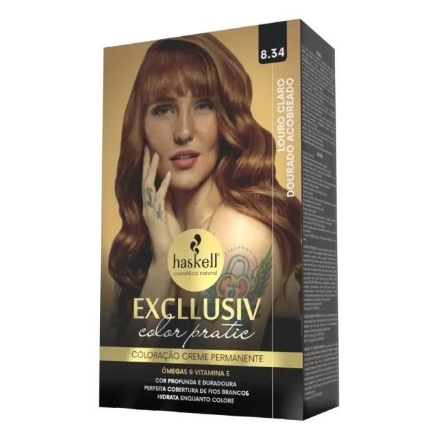 Haskell - Kit Coloração Excllusiv Color Pratic - 8.34 Louro Claro Dourado Acobreado - Imagem 1