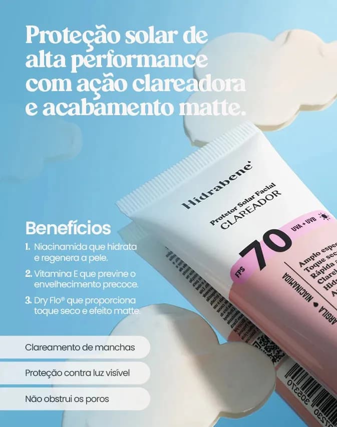 Hidrabene - Protetor Solar Facial Clareador FPS70 50g - Imagem 2